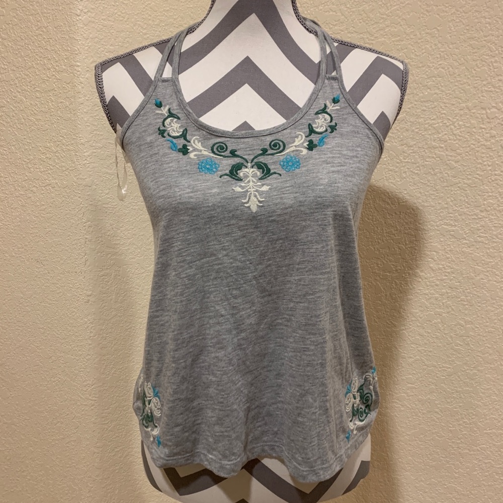 Grey embroidered flower tank top size medium mudd